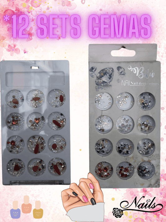 12 SETS GEMAS PARA UÑAS